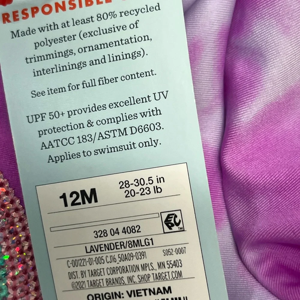 CAT & JACK RAINBOW W/SEQUINS SUN PROTECTION SWIM SET‎ 12M SPF 50+ LAVENDER NEW